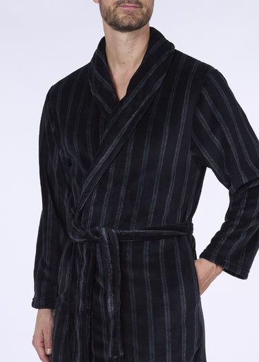 Peignoir chaud rayé col châle pour homme Raye Gris