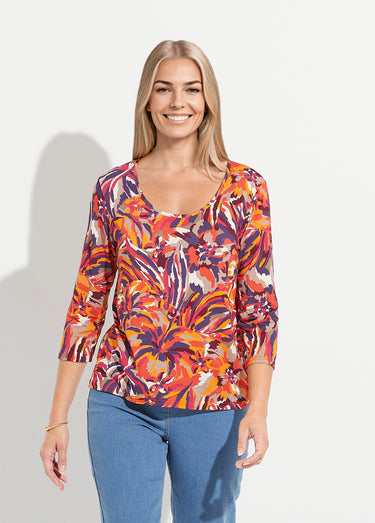 T-shirt col rond manches 3/4 imprimé Imprime Miel
