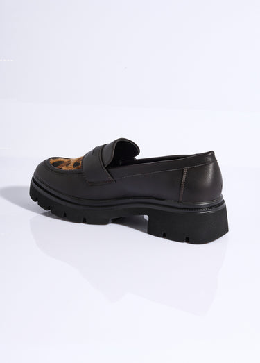 Mocassins empiècement léopard fourrure Noir/Leopard