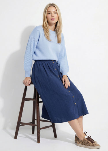 Pull doux brodé col rond Bleu