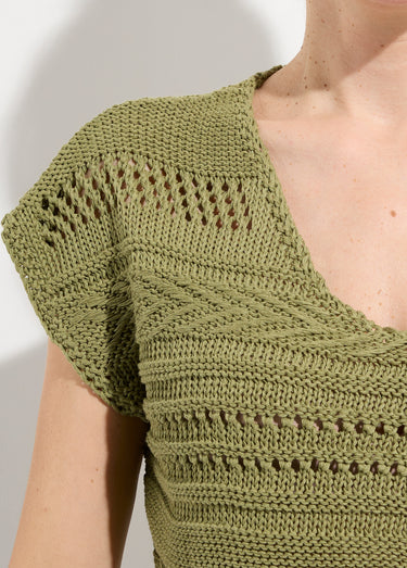 Pull manches courtes grosse maille Kaki