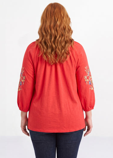 T-shirt long brodé manches 3/4 Capucine