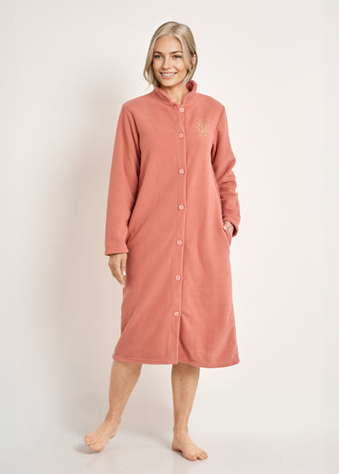 Peignoir polaire col montant long 115cm Terracotta