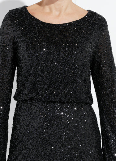 Robe courte à sequins manches évasées Noir