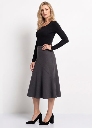 Jupe longue évasée tissu extensible Gris