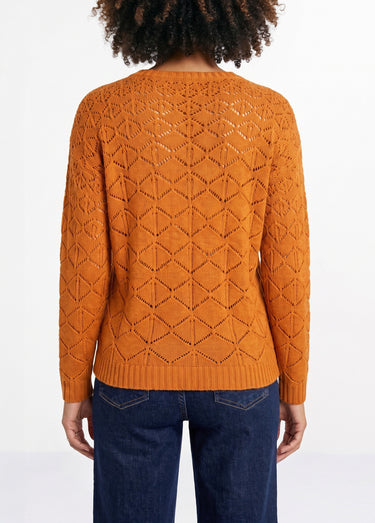 Pull court ajouré col rond manches longues Caramel