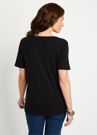 T-shirt droit long manches courtes Noir