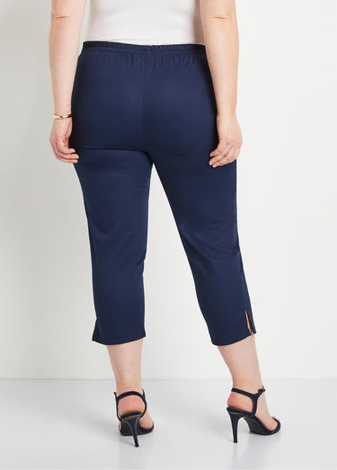 Pantacourt taille semi élastiquée satin Marine