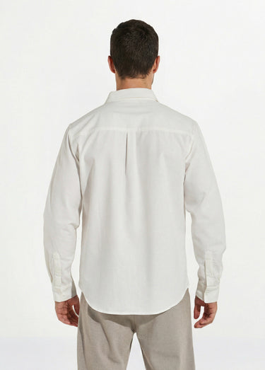 Chemise col à pointes, en coton / lin Blanc