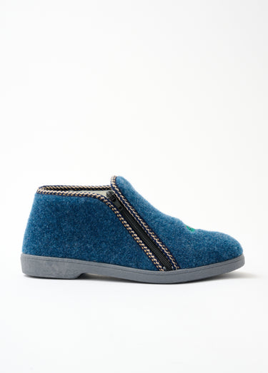 Chaussons montants grande largeur brodés Bleu Jean