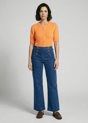 Jean à pont coupe large, spécial GRANDE Bleu denim