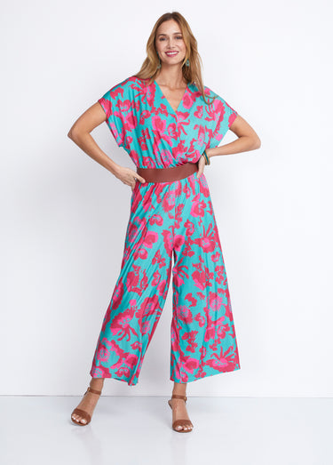 Combinaison jupe-culotte maille extensible Vert/Rose