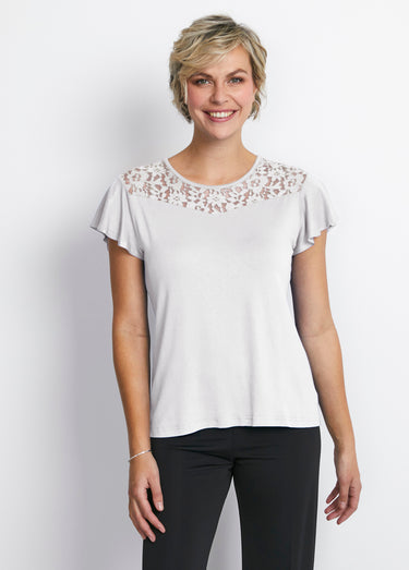 T-shirt manches courtes dentelle Blanc