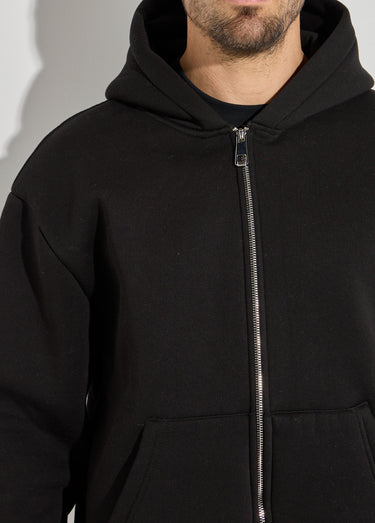 Sweat zippé capuche et poche kangourou Noir
