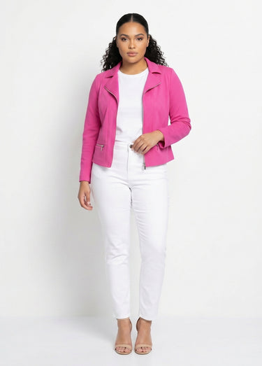 Veste courte zippée droite maille milano Fuchsia
