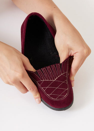 Mocassins élastiqués cuir grande largeur Bordeaux