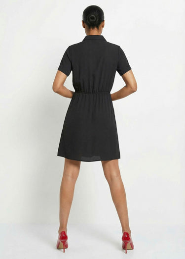 Robe col V manches courtes, Essentiel Noir