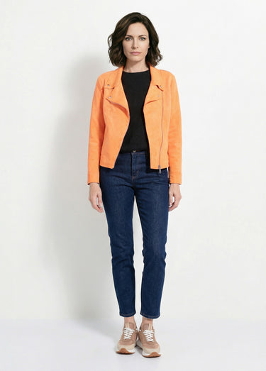 Veste zippée style motard en suédine Orange