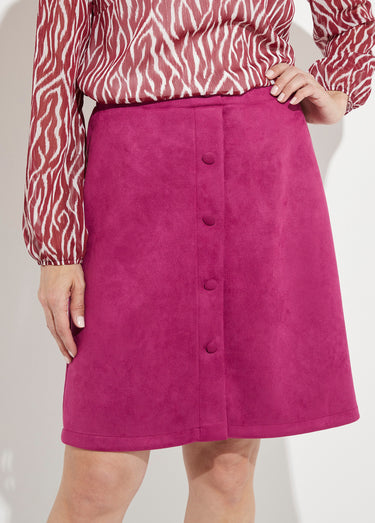 Jupe droite courte tissu suédé effet boutonné Cassis