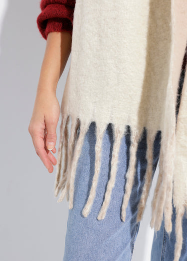 Echarpe bicolore avec grandes franges Beige