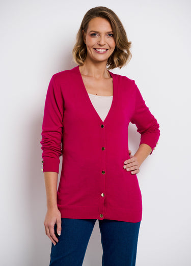 Gilet fin col V boutonné jersey uni avec laine mérinos Cassis