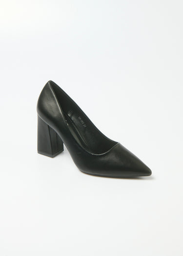 Escarpin talon haut et large finition lisse Noir