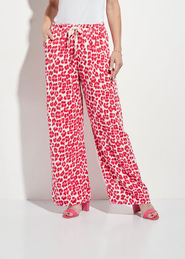 Pantalon large avec motif léopard fluo Fuschia/Rouge