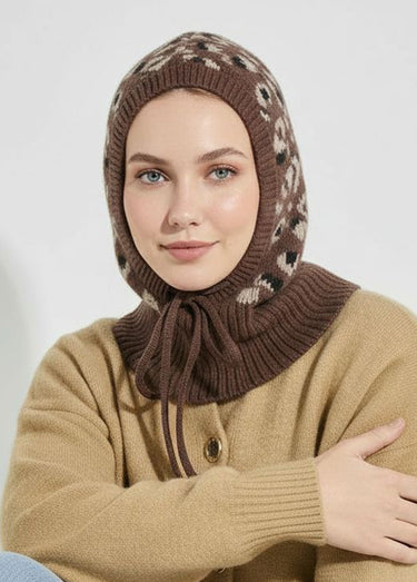 Cagoule maille léopard avec laine Leopard
