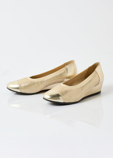 Ballerines compensées cuir largeur confort bi-matière Dore