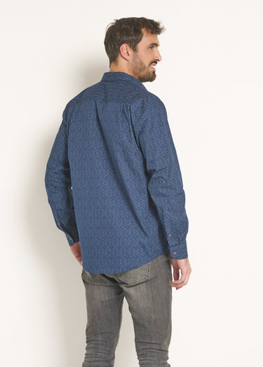 Chemise coton micro motif manches longues Marine