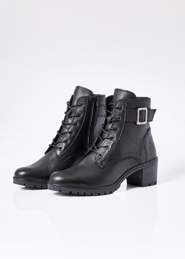 Boots lacées à talon semelle crantée Noir