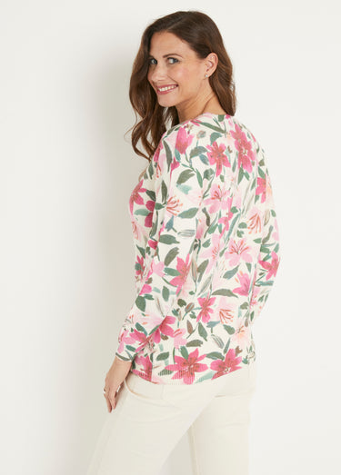 Pull doux imprimé fleurs col rond Imprime/Rose