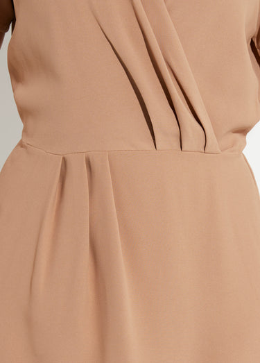 Robe col V manches courtes, Essentiel Camel