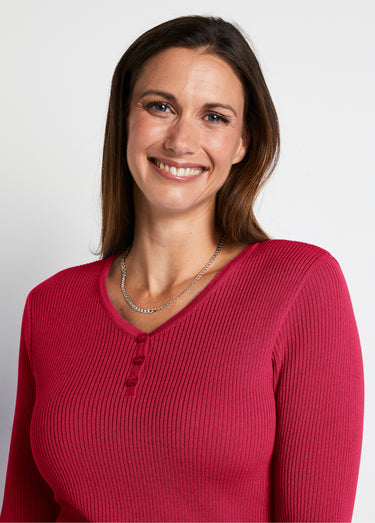 Pull encolure tunisienne avec laine mérinos Framboise