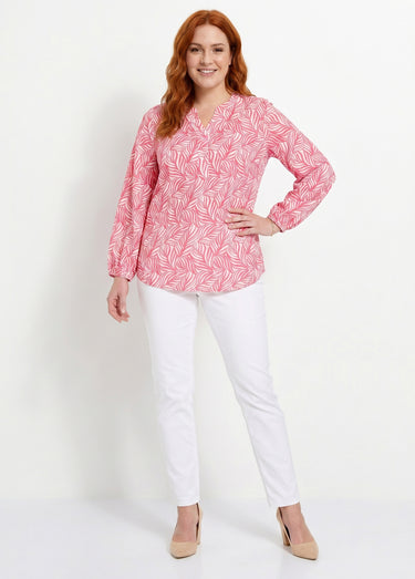 Tunique boutonnée longue manches 3/4 Rose / Blanc