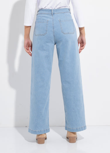 Jean large denim stretch Bleached