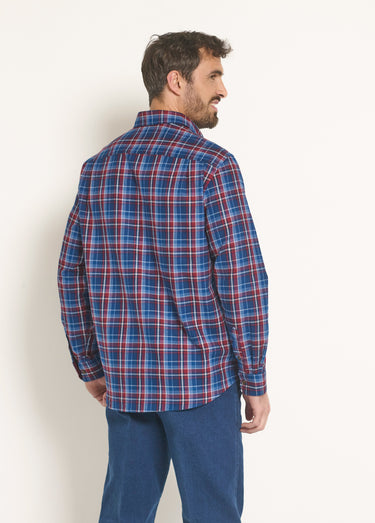 Chemise flanelle détails velours, vif Carreaux Bleu