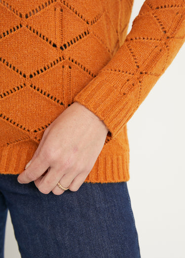 Pull court ajouré col rond manches longues Caramel