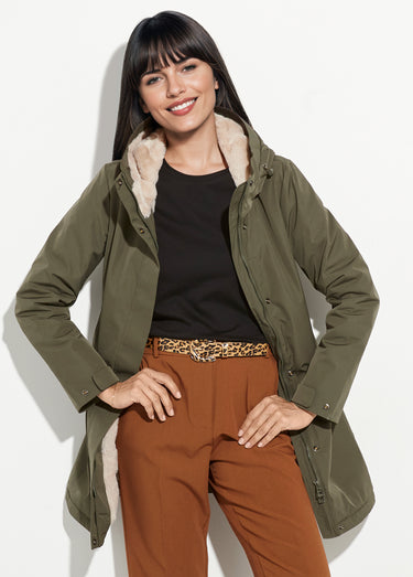 Parka chaude déperlante doublure fourrure Kaki