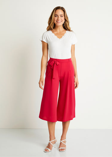 Jupe-culotte longue taille semi-élastiquée Uni Fushia