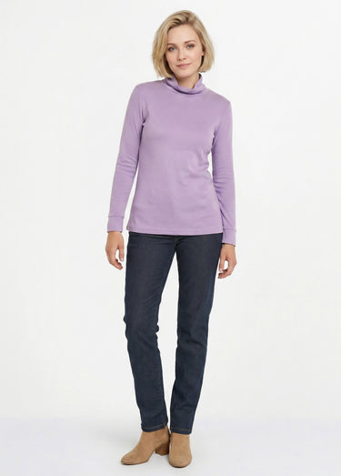 Sous-pull chaud col roulé maille interlock unie Mauve