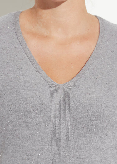 Pull maille fine jauge avec mini sequins Gris