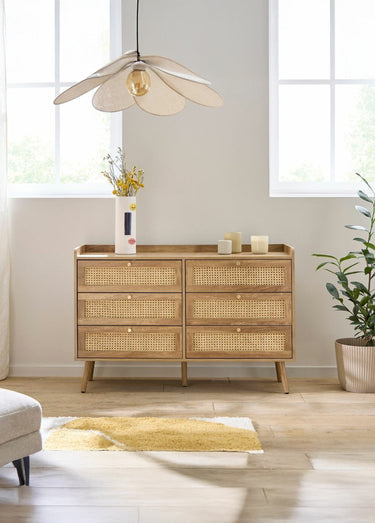 PALMO Commode 6 tiroirs cannage rotin Bois Clair
