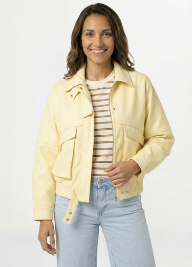 Blouson simili cuir, taille élastiquée Jaune Clair