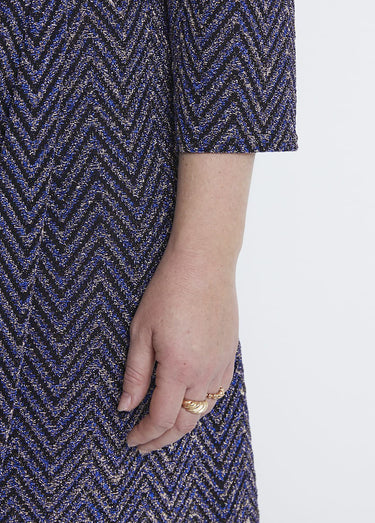 Robe courte effet cache-coeur maille pailletée Bleu
