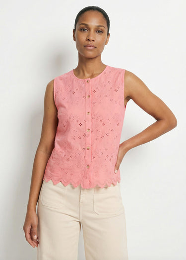 Débardeur boutonné broderie anglaise coton Rose bonbon