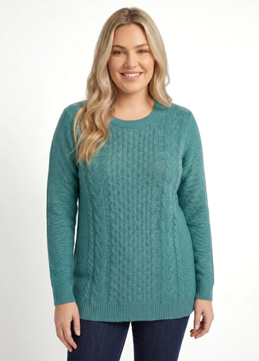 Pull-tunique jersey envers et torsades Emeraude