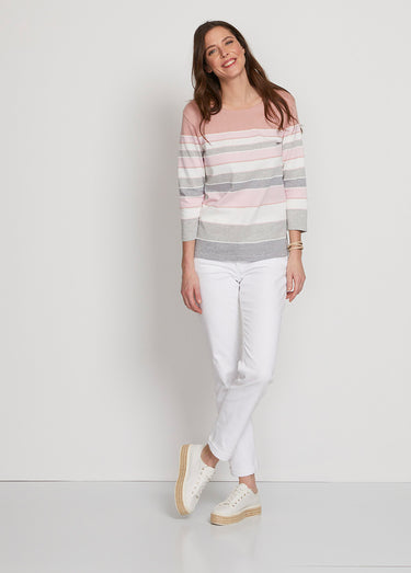 Pull maille jacquard fantaisie Rayé rose
