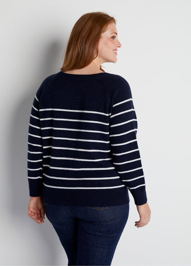 Pull marinière manches longues rayé Marine/Ecru