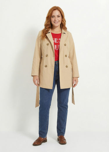 Trench court double boutonnage uni col pointu Beige